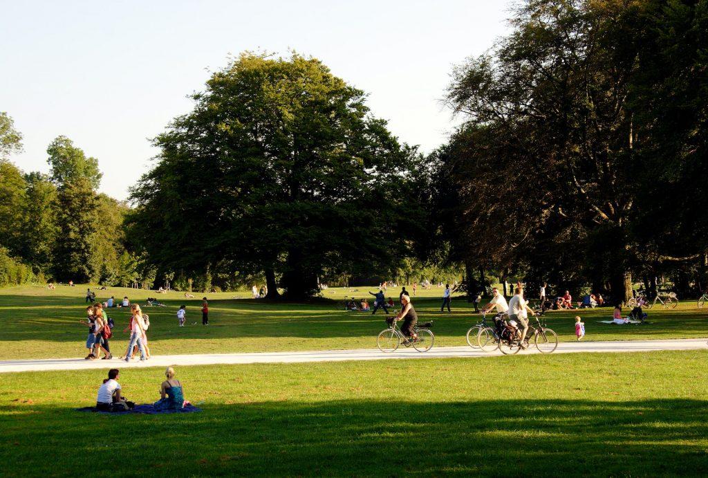 People enjoying a sunny day at the park.