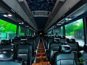 Interior comfort seating of a shuttle bus.