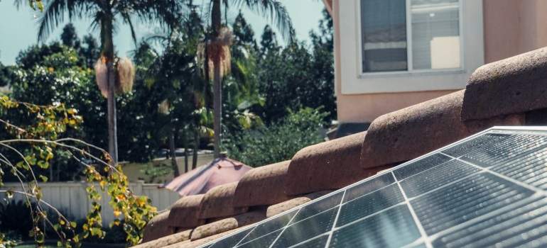 Solar panel on the roof of a house in California