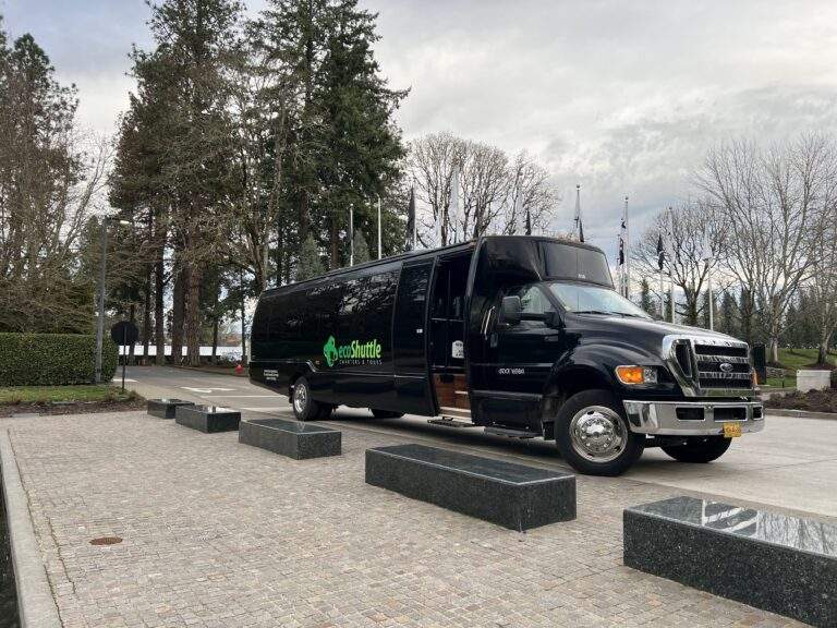 A luxury mini-bus picking up in Portland, Oregon.