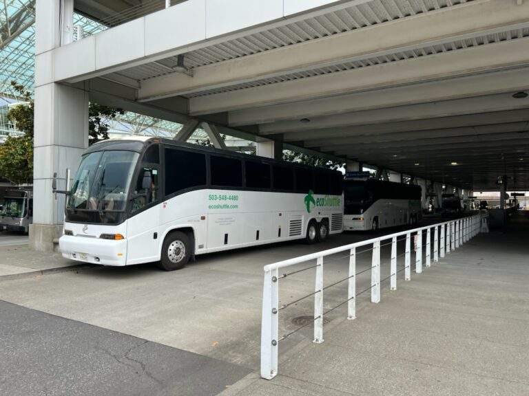 Shuttle buses picking up at PDX airport.